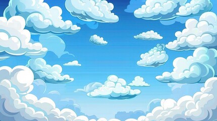 Adorable Cartoon Blue Sky and White Clouds Background: A Charming and Serene Scene. Enjoy the Whimsy