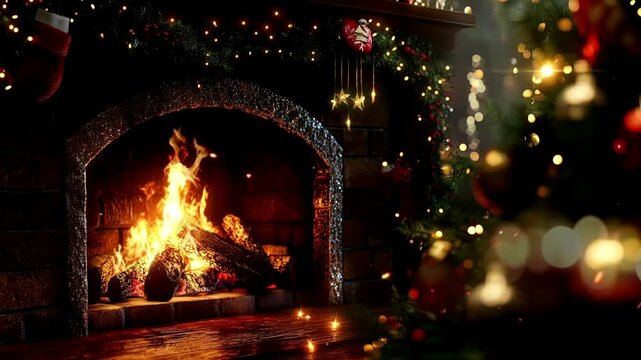 Fireplace Animation with Christmas Tree | Cozy Holiday Vibes. 30 seconds loop.