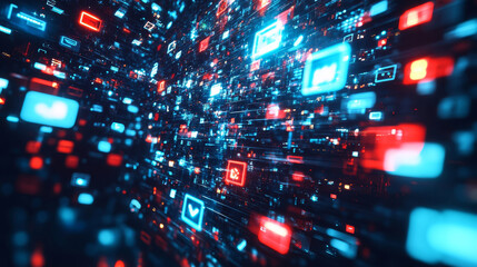 A dynamic digital collage with icons of social networks, streaming videos, and NFT symbols. Non-fungible token. Digital content concept.