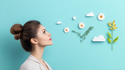 A businesswoman looking at a graph showing a successful business venture, symbolizing accomplishment and growth.