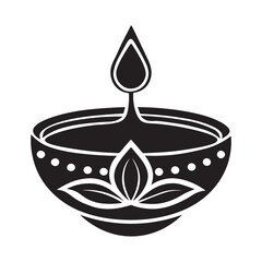 Diwali oil lamp silhouette vector art illustration isolated on white background.