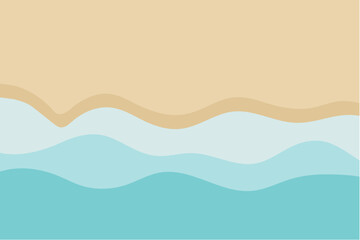 A background with an abstract blue ocean, featuring wavy lines, a sandy beach, and sea waves.