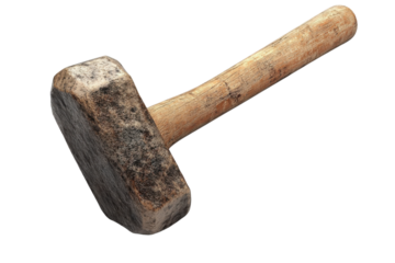 Heavy mallet with wooden handle on a white isolated background.