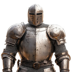 Medieval knight in shining armor, isolated on a white background.