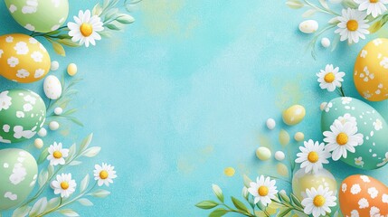 Bright Easter eggs decorated with daisy flowers, with plenty of copy space for your Easter card message