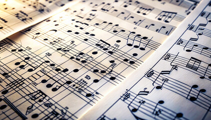 Obraz premium a stack of sheets of paper containing musical notes