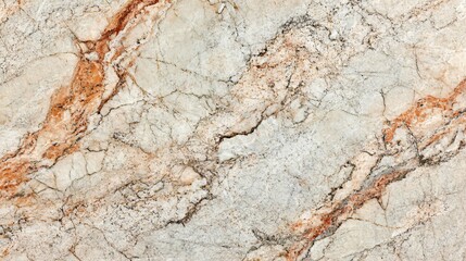 Close up of light gray marble with white flecks and rust colored veins.