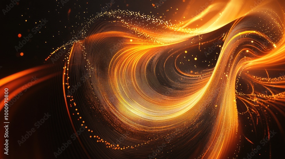 Aufkleber mesmerizing golden-orange trails swirl in dynamic patterns on a dark background, representing econom