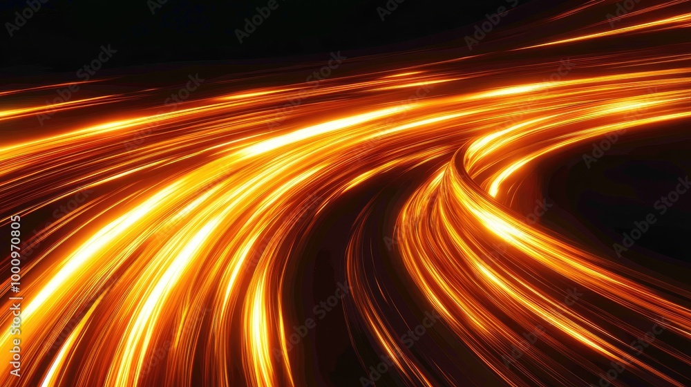 Aufkleber mesmerizing golden-orange trails swirl in dynamic patterns on a dark background, representing econom