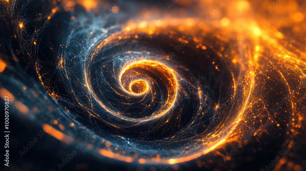 Poster mesmerizing golden-orange trails symbolizing economic growth swirl intricately, creating a captivati