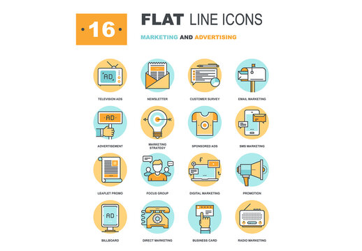 Abstract vector collection of flat line marketing and advertising icons. Elements for mobile and web applications.