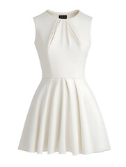 Elegant White Dress with Pleated Skirt and Sleeveless Design.