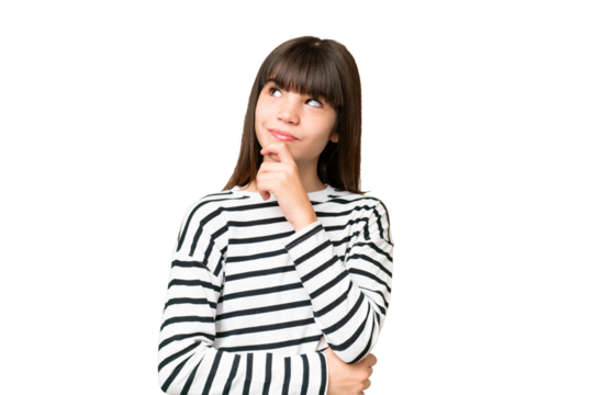 Little caucasian girl over isolated background and looking up