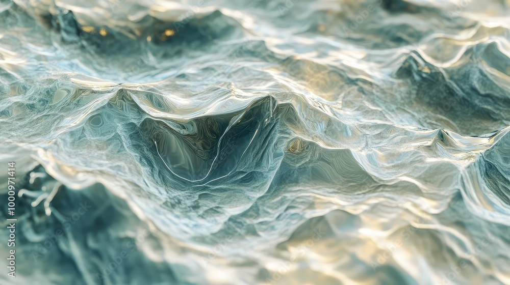 Poster an abstract 3d representation of the water bottom, featuring flowing patterns and subtle color chang