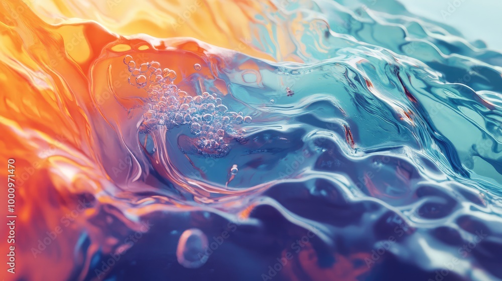 Aufkleber an abstract 3d visualization of a water bottom, integrating vibrant colors and intricate shapes that