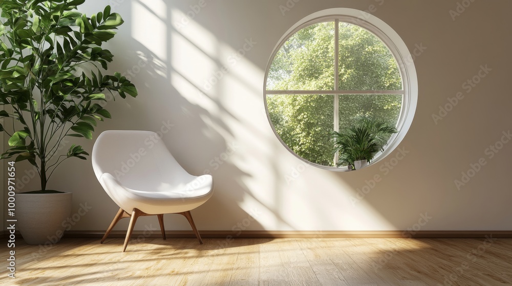 Sticker Sunlit Minimalist Interior with Large Window