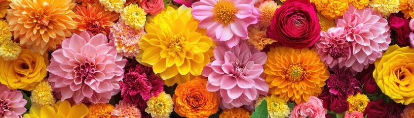 Fototapeta premium Vibrant Assortment of Colorful Flowers in Full Bloom Creating a Stunning Floral Background