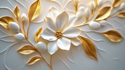 Golden Floral Wall Art Decor
