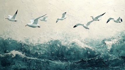 Obraz premium Seagulls Above Turbulent Ocean Waves