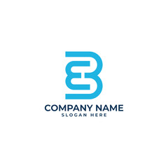 letter E and B and number 3 logo mark in blue with modern and minimalist style