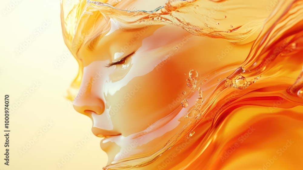 Poster a dynamic 3d abstract of face cream in motion, creating ripples and splashes in a luxurious color gr