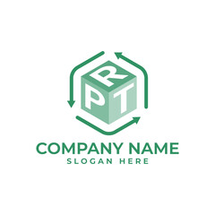 RPT initial logomark with the 3 arrow signify reuse recycle repeat with 3d box for ecofriendly and sustainable word