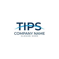 TIPS logomark with the blue swoosh inside the letter in blue modern minimalist style