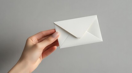 Hand holding an envelope against a neutral background, simple design