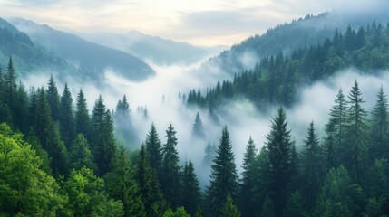 Fototapeta premium Misty Mountain Forest Landscape