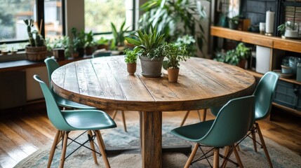 Fototapeta premium Cozy Indoor Plant-Filled Dining Room