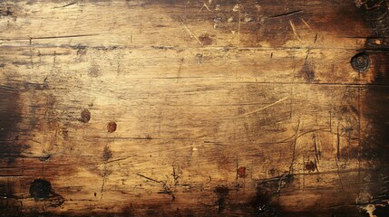 Close up of weathered, rustic wooden background with visible grain and knots.