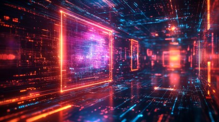 Fototapeta premium Futuristic Neon Digital Data Corridor