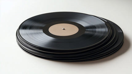Elegant Display of Vintage Vinyl Records Flat on White Background
