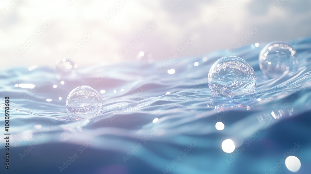 Poster a captivating 3d rendering of a water bottom with smooth gradients, highlighted by shimmering light 