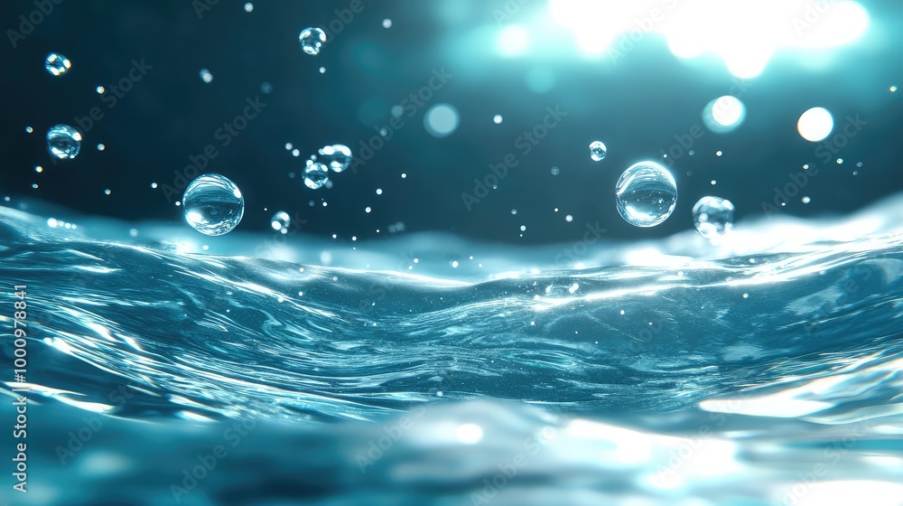 Poster a captivating 3d rendering of a water bottom with smooth gradients, highlighted by shimmering light 