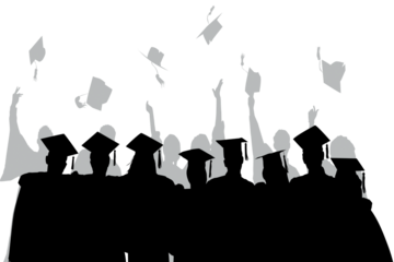 University graduates png sticker, silhouette characters in transparent background