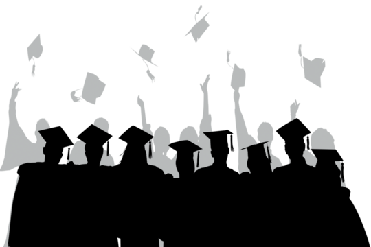 University graduates png sticker, silhouette characters in transparent background - Powered by Adobe