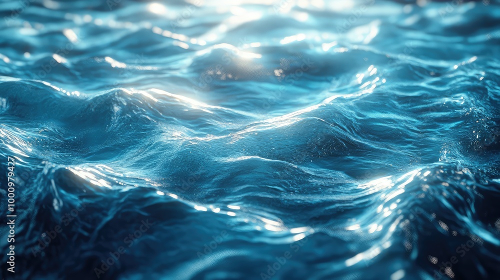 Poster a dreamlike 3d design of the water bottom, surrounded by soft light and dynamic waves creating an en