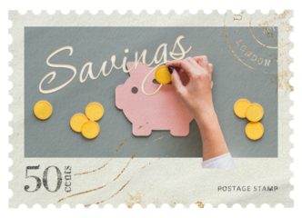 Savings png post stamp sticker, business stationery, transparent background
