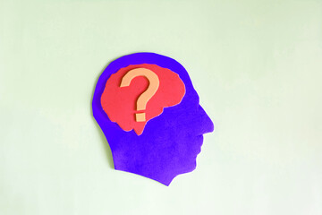 The silhouette of a human head with a question mark and a dedicated brain. A person thinks, plans, wonders
