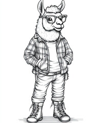 Fototapeta premium Beautiful Llama Coloring Page, Alpaca Colouring Design for Your Corporate Books and Business Graphic Resource or Creative Project, Ai Generative