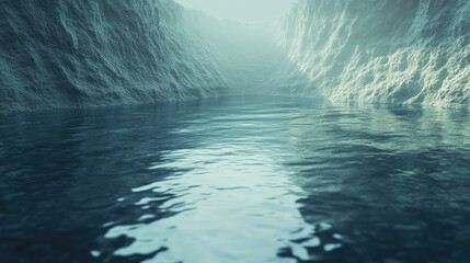 A minimalist 3D depiction of an abstract water bottom with layered textures, reflecting a tranquil underwater environment