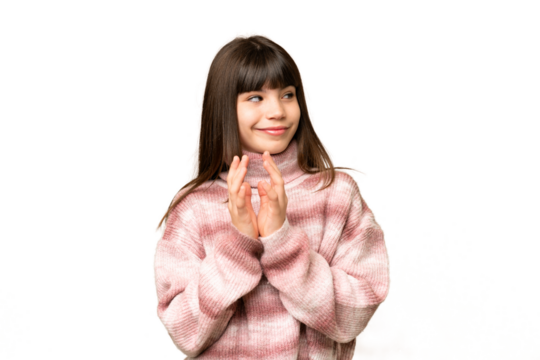 Little girl over isolated green chroma key background scheming something