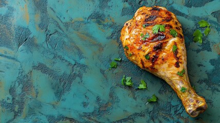 Juicy Chicken Leg Highlighted Against a Textured Blue Background