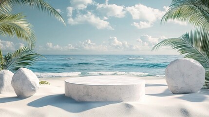 Obraz premium Serene Beach Scene with Tropical Elements and Clear Sky