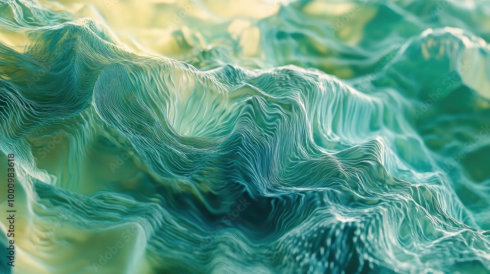 Poster an abstract 3d representation of the water bottom, featuring flowing patterns and subtle color chang