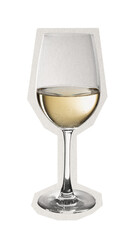 Png white wine glass sticker, paper cut on transparent background