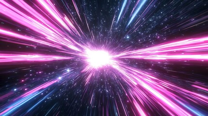 Obraz premium Neon speed rays abstract background. A burst of pink light energy. The movement of luminous purple rays in space. 