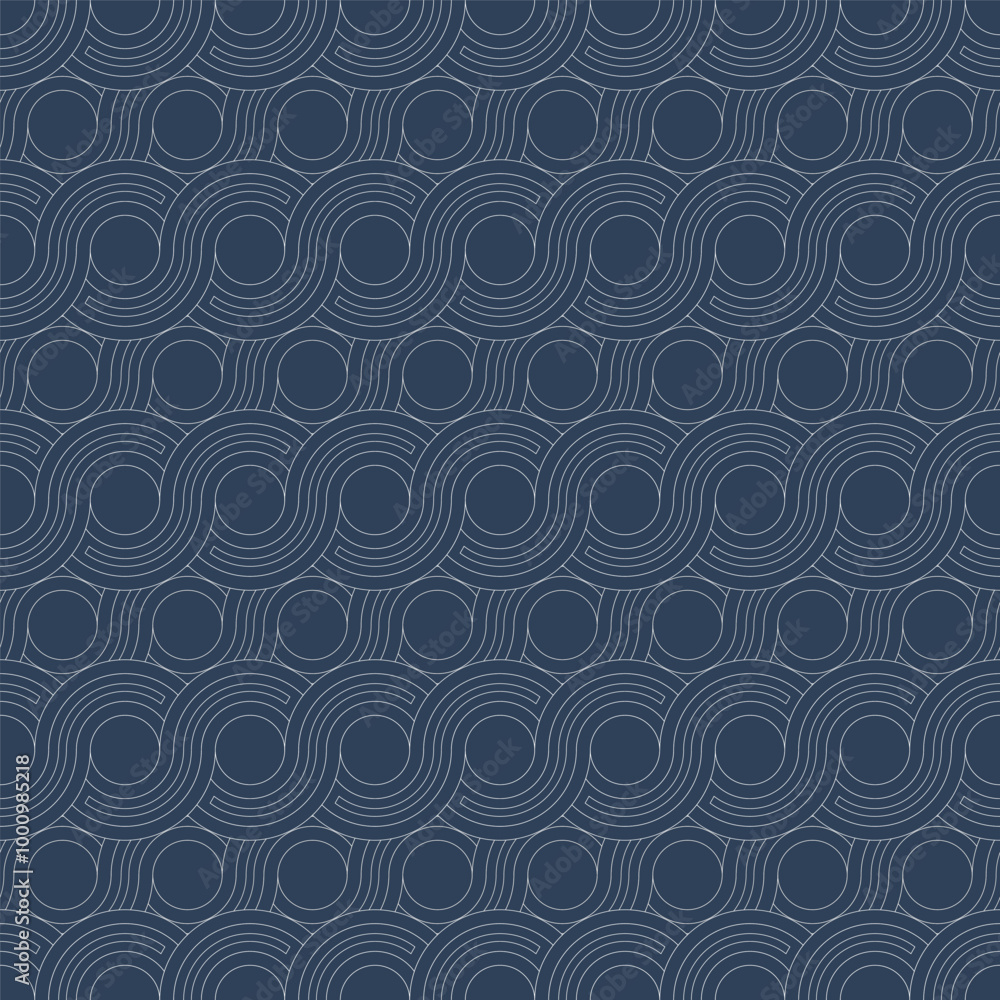 Poster abstract geometric circle line seamless pattern white and blue color vector background template