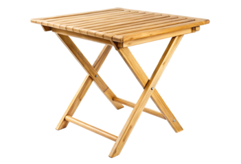 Wooden folding table isolated with transparent background.